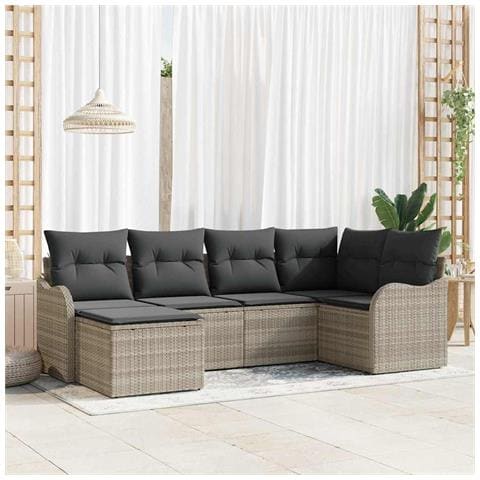 Set Divano da Giardino con Cuscini Grigio Chiaro Polyrattan a 6 Pezzi,  Divano da Giardino a 2 Posti con Cuscini Grigio Chiaro Polyrattan - Foto 2