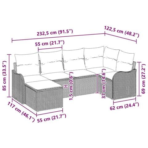 Set Divano da Giardino con Cuscini Grigio Chiaro Polyrattan a 6 Pezzi,  Divano da Giardino a 2 Posti con Cuscini Grigio Chiaro Polyrattan - Foto 9