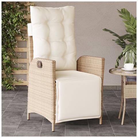 Sedia Reclinabile da Giardino con Poggiapiedi Beige Polyrattan - Foto 2