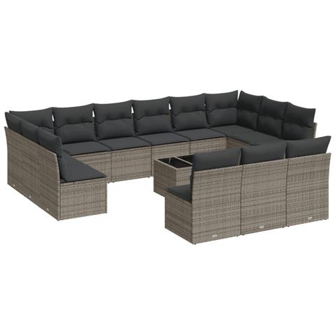 Set Divani da Giardino 14pz con Cuscini in Polyrattan Grigio - Foto 1