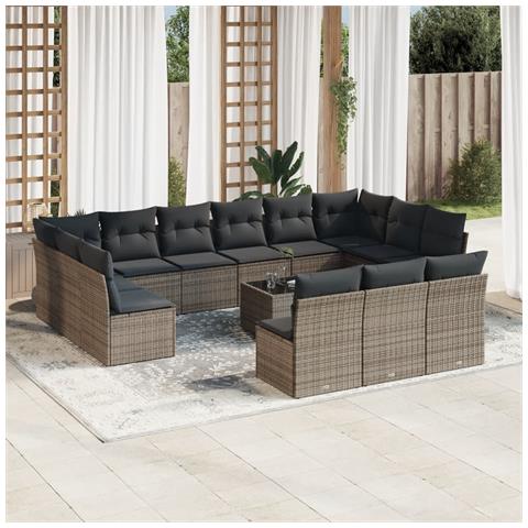 Set Divani da Giardino 14pz con Cuscini in Polyrattan Grigio - Foto 2