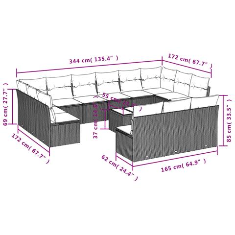 Set Divani da Giardino 14pz con Cuscini in Polyrattan Grigio - Foto 3