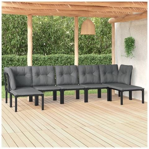 Set Salotto da Giardino 7 pz Nero e Grigio in Polyrattan - Foto 2