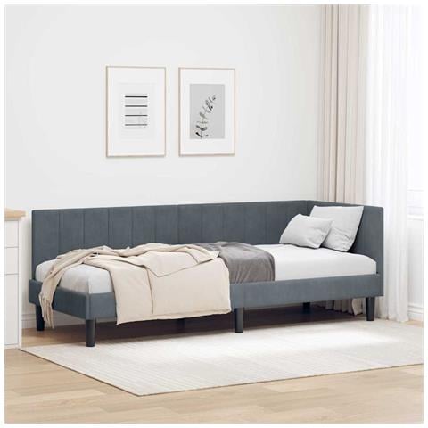Cornice del letto ad angolo Grigio scuro 80 x 200 cm Velluto - Foto 2