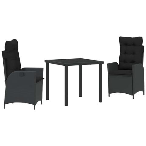 Set da Pranzo per Giardino 3 pcs Nero polyrattan - Foto 1