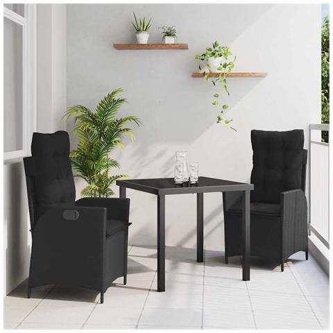 Set da Pranzo per Giardino 3 pcs Nero polyrattan - Foto 2