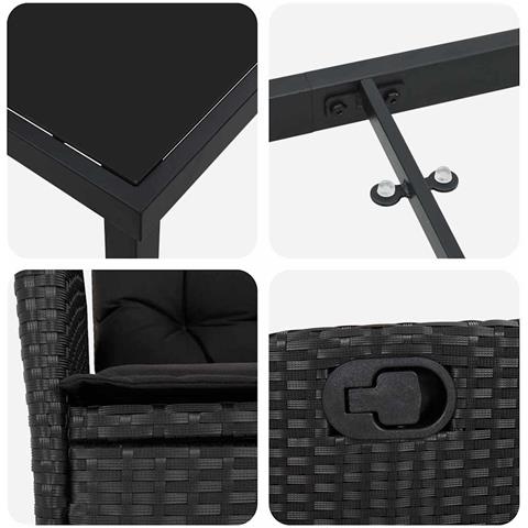 Set da Pranzo per Giardino 3 pcs Nero polyrattan - Foto 9