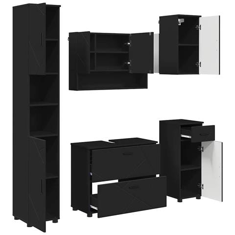 Set di mobili per il bagno 5 pcs Nero 30 x 35 x 192 cm - Foto 1