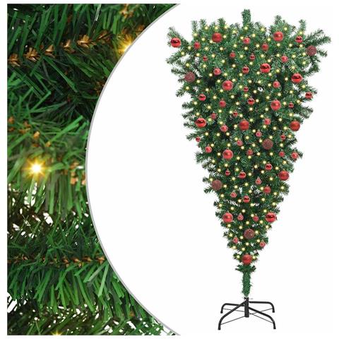 Albero di Natale Artificiale Pre-illuminato Sottosopra con Set di Palline - Foto 1
