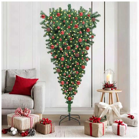 Albero di Natale Artificiale Pre-illuminato Sottosopra con Set di Palline - Foto 2