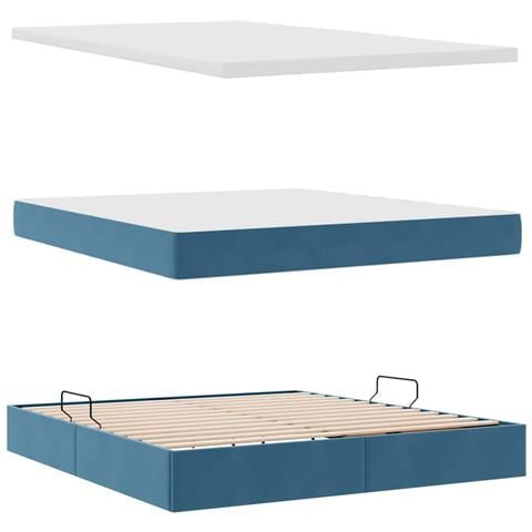 Letto con contenitore e LED Blu Scuro 180 x 200 cm Velluto - Foto 9