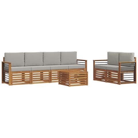 Set divani con cuscino 7 pcs Grigio Naturale e Chiaro - Foto 1