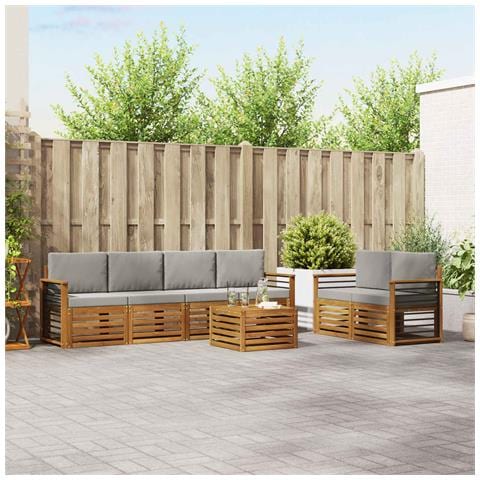Set divani con cuscino 7 pcs Grigio Naturale e Chiaro - Foto 2