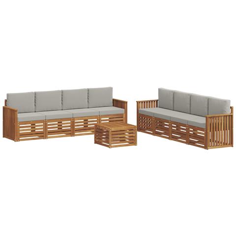 Set divani con cuscino 9 pcs Grigio Naturale e Chiaro - Foto 1