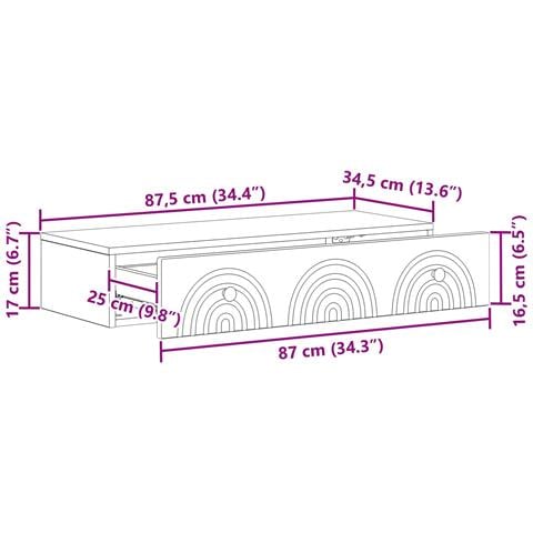 Tavolino da Parete Laterale Grigio Cemento 87,5 x 34,5 x 17 cm - Foto 8