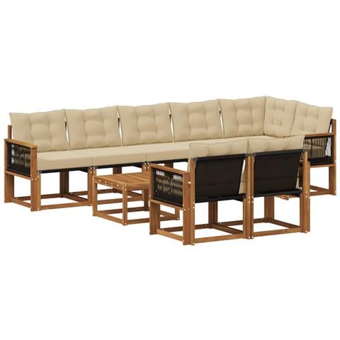 Set di divani da esterno con cuscino 9 pcs Naturale e Beige - Foto 1