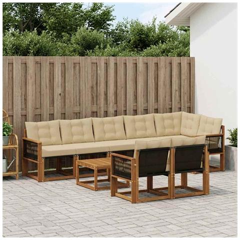 Set di divani da esterno con cuscino 9 pcs Naturale e Beige - Foto 2