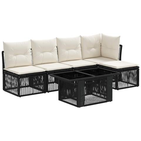 Set Divano da Giardino 6 pz Nero polyrattan - Foto 1