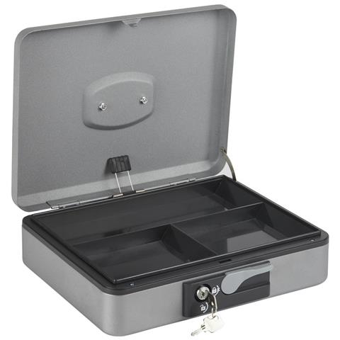 Popup C9746 Cassetta Di Sicurezza Con Chiave E Pulsante Per Contare E Trasportare Denaro | Cassetta Portavalori In Acciaio Con Vassoio Portamonete | Cassaforte Portatile Larghezza 20cm | grigio - Foto 3