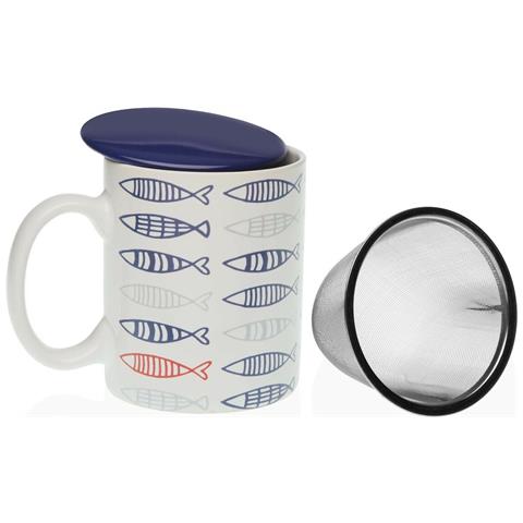 Tazza Con Filtro Per Infusioni Pesci Porcellana Gres - Foto 1