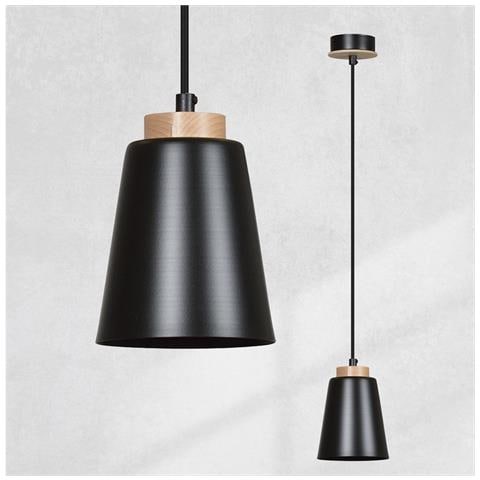 Lampada A Sospensione Bolero - Nero - Acciaio Verniciato A Polvere, Legno - 14x100x14 Cm - Foto 2