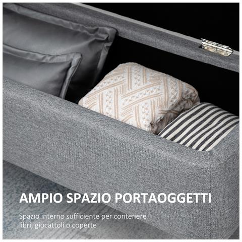 Panca Contenitore In Tessuto Effetto Velluto, Per Camera, Soggiorno E Ingresso, 101x38.5x44.5 Cm, Grigio - Foto 2