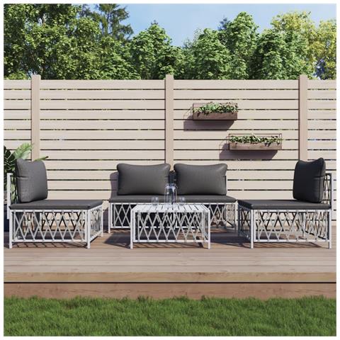 Set Salotto da Giardino 5 pz con Cuscini in Acciaio Bianco - Foto 8