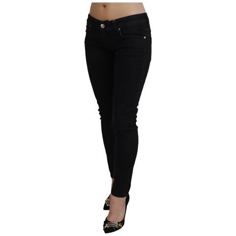 Jeans In Denim Di Cotone Slim Fit Neri A Vita Bassa - W26 - Foto 2