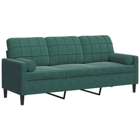 Divano A 3 Posti Con Cuscini Verde Scuro 180 Cm In Velluto - Foto 2