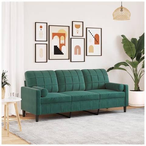 Divano A 3 Posti Con Cuscini Verde Scuro 180 Cm In Velluto - Foto 1