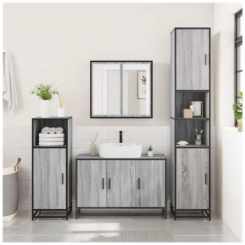 Mobile Lavabo Bagno Grigio Sonoma 90x33x60 Cm Legno Multistrato - Foto 3
