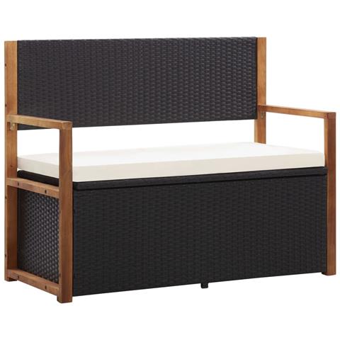 Lusso Casadino -  Cassapanca 115 Cm In Polyrattan E Legno Massello Di Acacia Nero - Foto 2