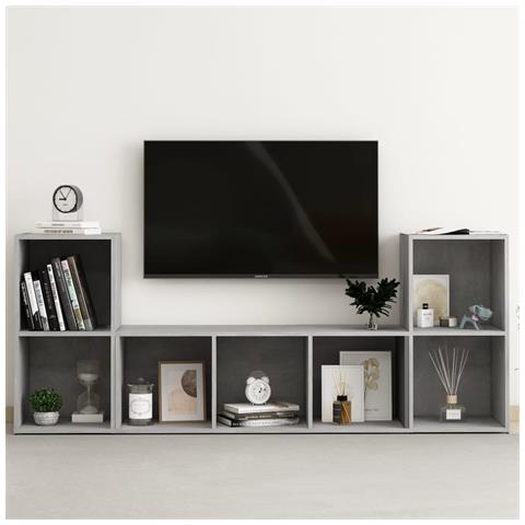 Set Mobile Tv 3 Pz Grigio Cemento In Legno Multistrato - Foto 8