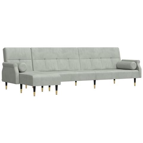 Divano Letto a L Grigio Chiaro 271x140x70 cm in Velluto - Foto 1