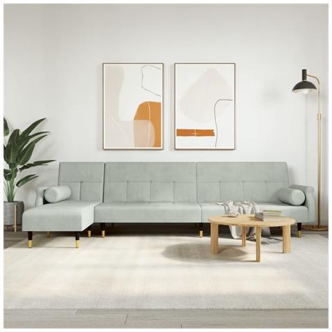 Divano Letto a L Grigio Chiaro 271x140x70 cm in Velluto - Foto 2