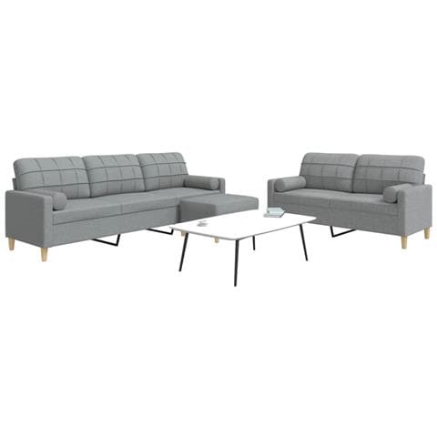 Set Divani 3 pz con Poggiapiedi e Cuscini Grigio Chiaro Tessuto - Foto 2