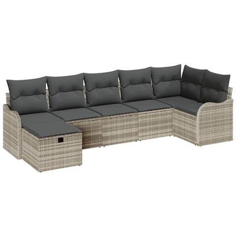 Set Divano da Giardino con Cuscini Grigio Chiaro Polyrattan, Divano da Giardino a 2 Posti con Stoccaggio e Cuscini Grigio Chiaro Polyrattan - Foto 1