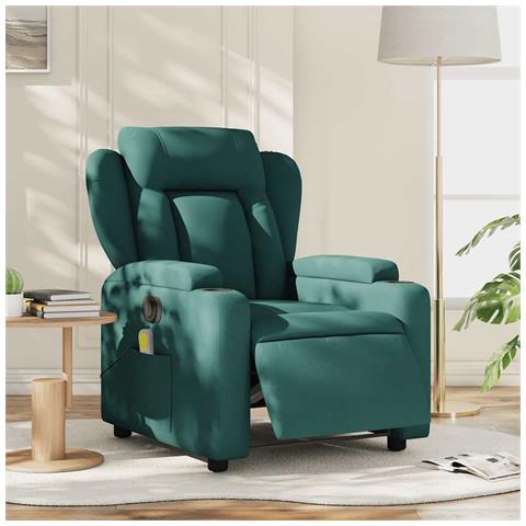 Poltrona Massaggiante Reclinabile Elettrica Verde Scuro Tessuto - Foto 2