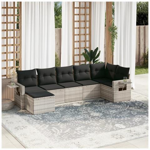 Set Divani da Giardino 7pz con Cuscini Grigio Chiaro Polyrattan - Foto 2