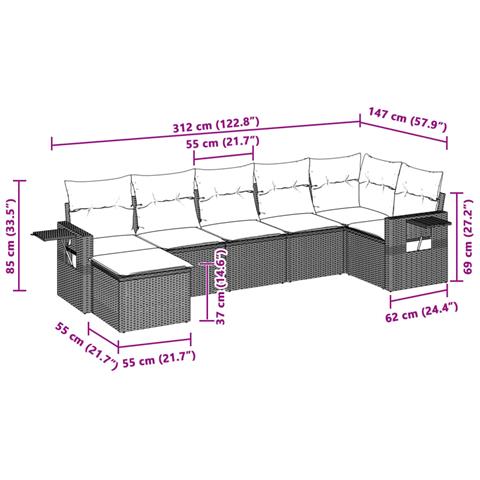 Set Divani da Giardino 7pz con Cuscini Grigio Chiaro Polyrattan - Foto 3