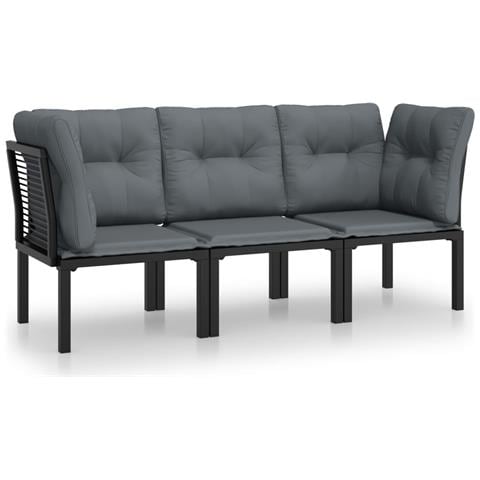 Set Salotto da Giardino 3 pz Nero e Grigio in Polyrattan - Foto 1
