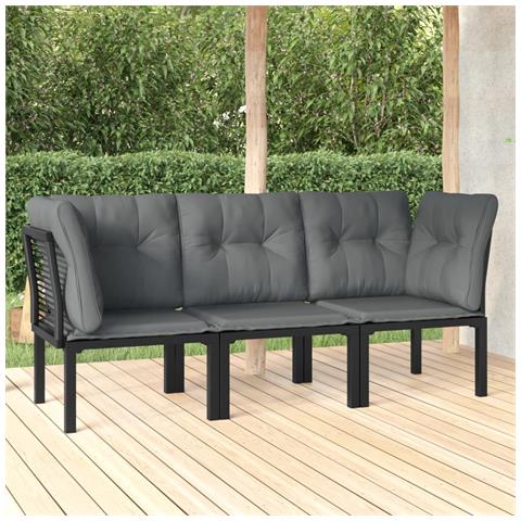 Set Salotto da Giardino 3 pz Nero e Grigio in Polyrattan - Foto 2