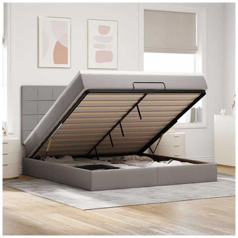 Struttura Letto Pouf con Materasso Tortora 160x200cm in Tessuto - Foto 2