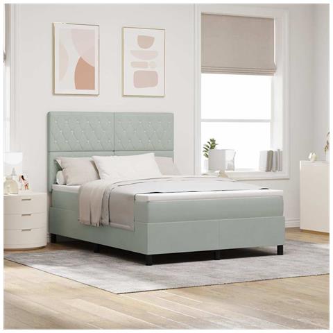 Letto a molle con materasso Grigio chiaro 160 x 200 cm Velluto - Foto 2