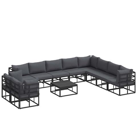 Set Divano da Giardino con cuscino 11 pcs Nero Alluminio - Foto 1