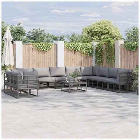 Set Divano da Giardino con cuscino 11 pcs Nero Alluminio - Foto 2