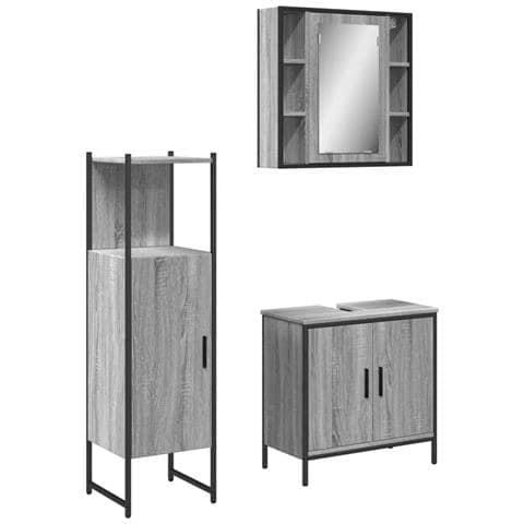 Set Mobili da Bagno 3 pz Grigio Sonoma in Legno Multistrato - Foto 1