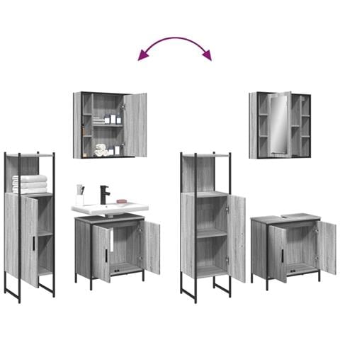 Set Mobili da Bagno 3 pz Grigio Sonoma in Legno Multistrato - Foto 9