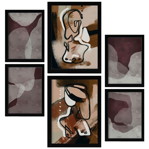 Set Di 6 Stampe Arte Discendente In Dipinti Decorativi Estetici Astratti Femminili Per Il Tuo Soggiorno Di Casa A3 & A4 Cornice Nera - Foto 1