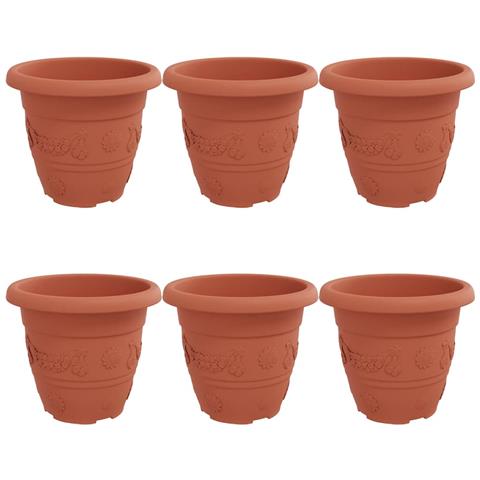 Vaso Rotondo per Fiori 6 pcs Rosso Mattone Ø 26 x 21.5 cm - Foto 1